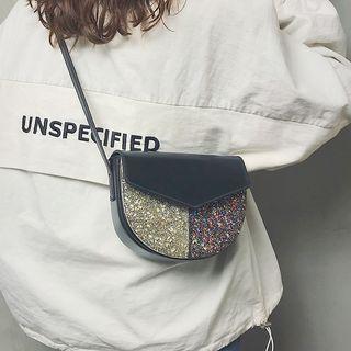 Faux Leather Flap Glitter Crossbody Bag