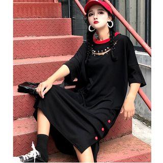 Cutout Elbow-sleeve Midi T-shirt Dress