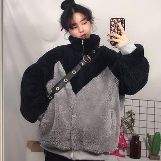 Color Block Furry Zip Coat