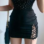 Lace-up Fitted Mini Skirt