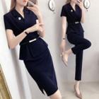 Short-sleeve Blazer / Pencil Skirt / Crop Dress Pants / Set