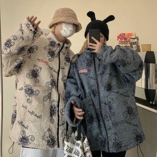Bear Print Zip-up Fleece Jacket