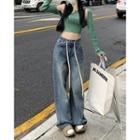 Long-sleeve Shrug / Crop Tank Top / Wide Leg Jeans