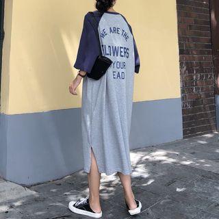 Raglan-sleeve Lettering Midi T-shirt Dress
