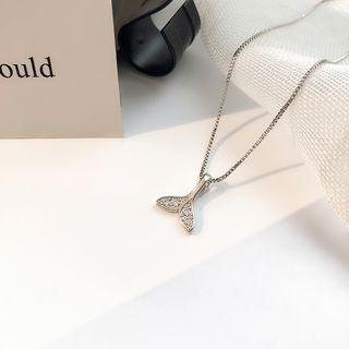 Rhinestone Whale Tail Pendant Necklace Silver - One Size