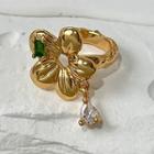 Flower Rhinestone Alloy Cuff Earring 1 Pc - Left Ear - Gold - One Size