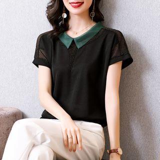 Contrast Collar Mesh Top