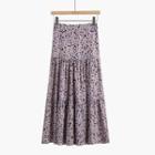 Floral Print Midi A-line Skirt Purple - One Size