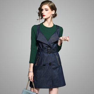 Set: Knit Top + Denim Jumper Dress