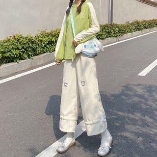 Bear Embroidered Straight-cut Corduroy Pants