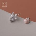 925 Sterling Silver Ladybird Rhinestone Flower Earring 1 Pair - As Shown In Figure - One Size