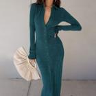 Long-sleeve Collar Maxi Bodycon Dress