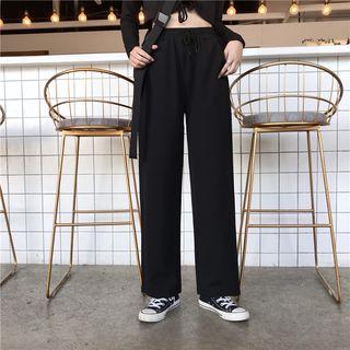Drawstring Waist Plain Straight-cut Pants