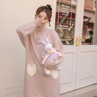 Moon Embroidered Turtleneck Long-sleeve Mini Knit Dress