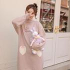 Moon Embroidered Turtleneck Long-sleeve Mini Knit Dress