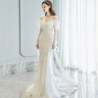 Off-shoulder Sequin Mermaid Wedding Dress