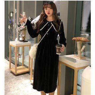 Long-sleeve Beaded Collar Dress