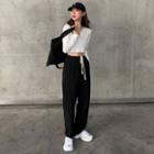 Cropped Cardigan / Straight-cut Pants