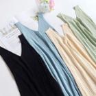 Plain V-neck Striped Knit Strap Dress