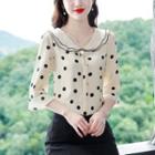 Bell-sleeve Collar Dotted Blouse