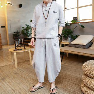 Set: Embroidered Short-sleeve T-shirt + Harem Pants