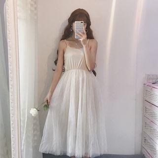 Mesh Panel Strappy Midi Dress