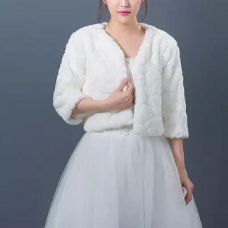 Elbow Sleeve Crop Faux Fur Jacket