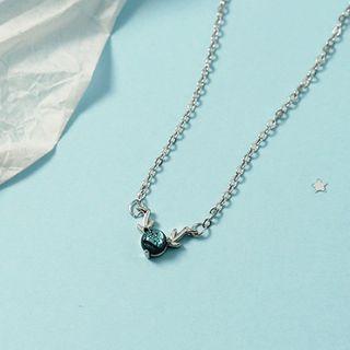 Glass Bead Alloy Deer Pendant Necklace Silver - One Size