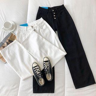 Single-breasted High-waist Straight-cut Jeans