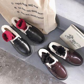 Block Heel Faux Leather Loafers