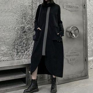 Long Sleeve Color Block Oversized Dress Black - One Size
