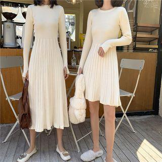 Long-sleeve Ruffled Ribbed Knit Dress