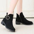 Velvet Buckled Block-heel Ankle Boots