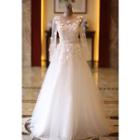 Long-sleeve Rosette Wedding Dress