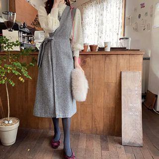 Tie-waist Herringbone Wrap Jumper Dress