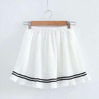 Contrast Trim Accordion Pleated Mini A-line Skirt