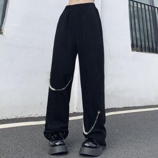 Faux Pearl Chained Straight Leg Pants