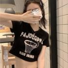 Short-sleeve V-neck Printed Crop T-shirt