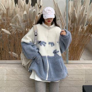 Graphic Two-tone Fleece Zip Jacket