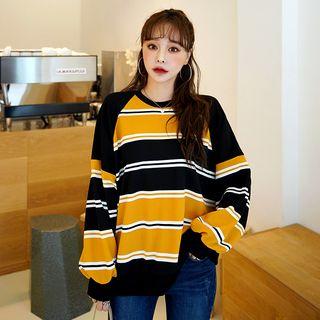 Raglan-sleeve Stripe-panel Pullover
