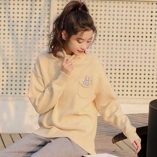 Cartoon Embroidered High-neck Sweater