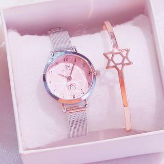 Set: Milanese Strap Watch + Star Bangle