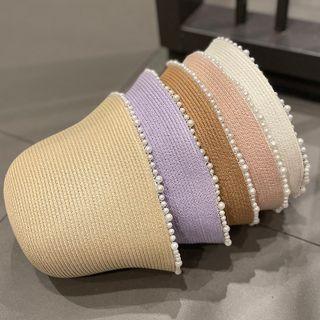 Beaded Trim Woven Bucket Hat