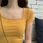 Square-neck Short-sleeve Knit T-shirt