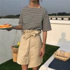 Short-sleeve Striped T-shirt / A-line Mini Skirt