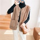 Pocket Detail Faux-shearling Vest Coffee - One Size
