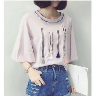 Tasseled Elbow Sleeve T-shirt