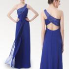 Embroidered One Shoulder Open Back Sheath Evening Gown