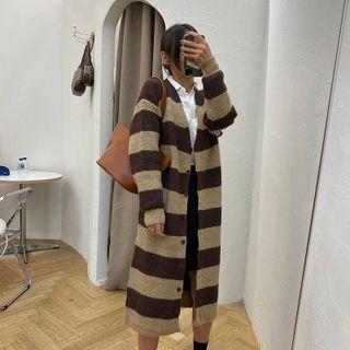 Striped Long V-neck Cardigan