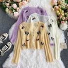 Butterfly Applique Long-sleeve Cropped Knit Cardigan